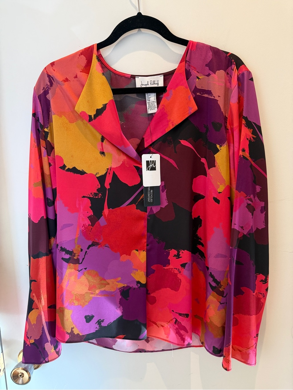 Joseph Ribkoff Abstract Floral Blouse Size 14 NWT Pink Purple Orange